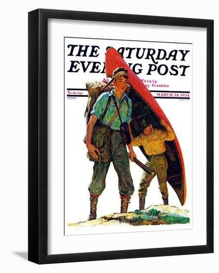 "Canoe Portage," Saturday Evening Post Cover, March 24, 1934-Eugene Iverd-Framed Premium Giclee Print