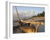 Canoe Pulled up onto Beach at Dusk, Bamburi Beach, Near Mombasa, Kenya, Africa-Charles Bowman-Framed Photographic Print