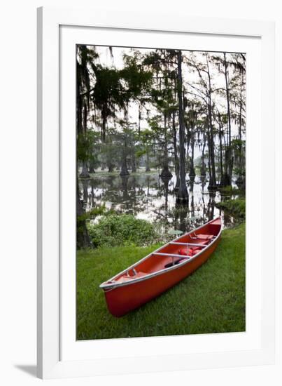 Canoe, Texas's Largest Natural Lake at Sunrise, Caddo Lake, Texas, USA-Larry Ditto-Framed Photographic Print