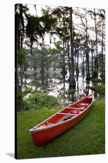 Canoe, Texas's Largest Natural Lake at Sunrise, Caddo Lake, Texas, USA-Larry Ditto-Stretched Canvas