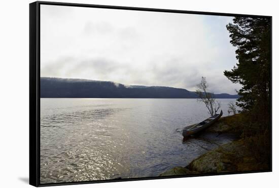 Canoe tour, shore, Lelång Lake, Dalsland, Sweden-Andrea Lang-Framed Stretched Canvas