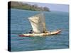 Canoe with Sail, River Gambia, the Gambia, West Africa, Africa-J Lightfoot-Stretched Canvas