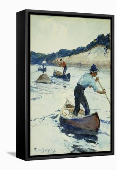 Canoeing, 1926 (Watercolour and Pencil on Paper Laid on Board)-Frank Weston Benson-Framed Stretched Canvas