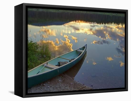 Canoeing on Rainy Lake at Sunset in the Lolo National Forest, Montana, Usa-Chuck Haney-Framed Stretched Canvas