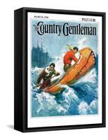"Canoeing Through Rapids," Country Gentleman Cover, March 1, 1930-Frank Schoonover-Framed Stretched Canvas