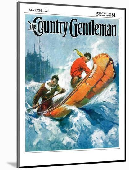 "Canoeing Through Rapids," Country Gentleman Cover, March 1, 1930-Frank Schoonover-Mounted Giclee Print