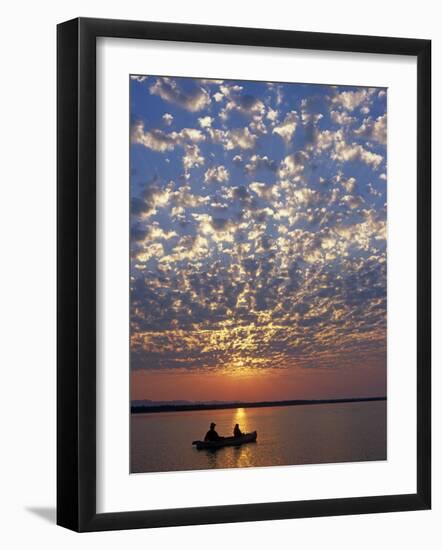 Canoeing under a Mackerel Sky at Dawn on the Zambezi River, Zambia-John Warburton-lee-Framed Photographic Print