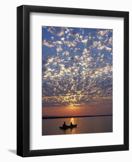 Canoeing under a Mackerel Sky at Dawn on the Zambezi River, Zambia-John Warburton-lee-Framed Photographic Print