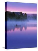 Canoeist on Lake at Sunrise, Algonquin Provincial Park, Ontario, Canada-Nancy Rotenberg-Stretched Canvas