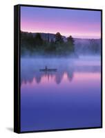 Canoeist on Lake at Sunrise, Algonquin Provincial Park, Ontario, Canada-Nancy Rotenberg-Framed Stretched Canvas