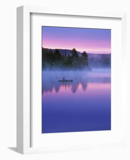 Canoeist on Lake at Sunrise, Algonquin Provincial Park, Ontario, Canada-Nancy Rotenberg-Framed Photographic Print