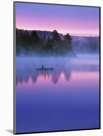 Canoeist on Lake at Sunrise, Algonquin Provincial Park, Ontario, Canada-Nancy Rotenberg-Mounted Photographic Print