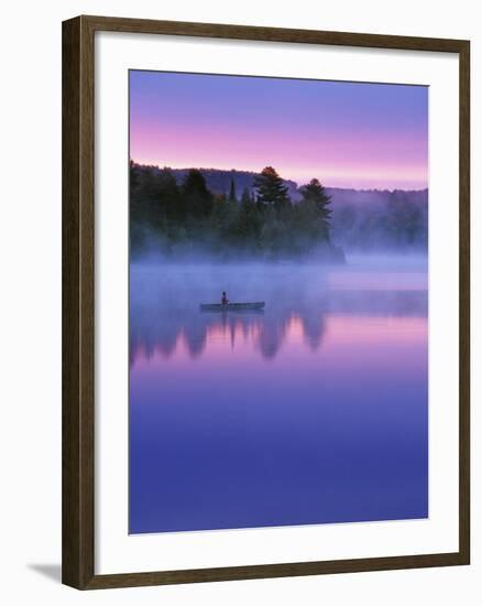 Canoeist on Lake at Sunrise, Algonquin Provincial Park, Ontario, Canada-Nancy Rotenberg-Framed Photographic Print