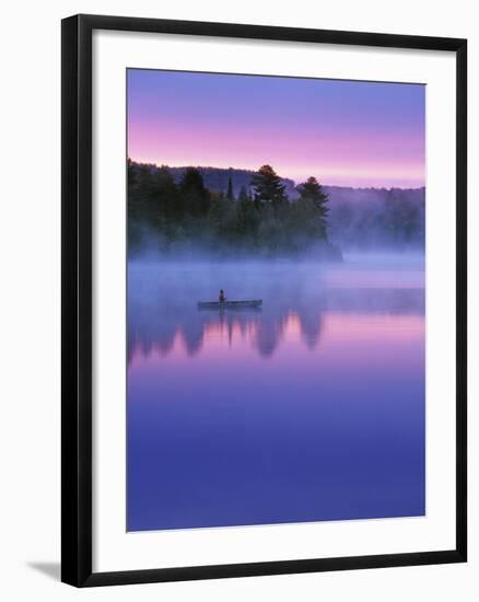 Canoeist on Lake at Sunrise, Algonquin Provincial Park, Ontario, Canada-Nancy Rotenberg-Framed Photographic Print