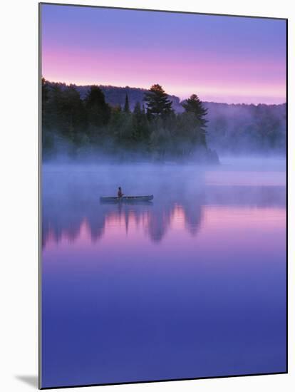 Canoeist on Lake at Sunrise, Algonquin Provincial Park, Ontario, Canada-Nancy Rotenberg-Mounted Photographic Print