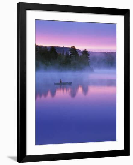 Canoeist on Lake at Sunrise, Algonquin Provincial Park, Ontario, Canada-Nancy Rotenberg-Framed Photographic Print