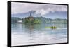 Canoeists on Lake Bled, Julian Alps, Gorenjska, Slovenia, Europe-Matthew Williams-Ellis-Framed Stretched Canvas