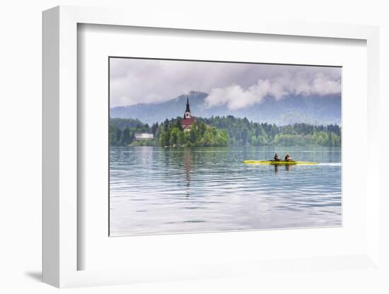 Canoeists on Lake Bled, Julian Alps, Gorenjska, Slovenia, Europe-Matthew Williams-Ellis-Framed Photographic Print