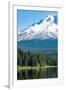 Canoes and rowboat on the still waters of Trillium Lake with Mount Hood, part of the Cascade Range,-Martin Child-Framed Photographic Print