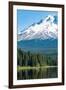 Canoes and rowboat on the still waters of Trillium Lake with Mount Hood, part of the Cascade Range,-Martin Child-Framed Photographic Print