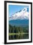 Canoes and rowboat on the still waters of Trillium Lake with Mount Hood, part of the Cascade Range,-Martin Child-Framed Photographic Print