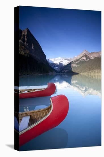 Canoes at Lake Louise, Canada-Lindsay Daniels-Stretched Canvas