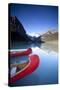 Canoes at Lake Louise, Canada-Lindsay Daniels-Stretched Canvas