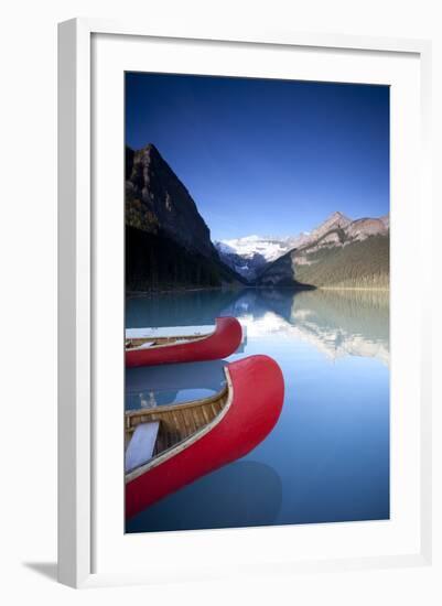 Canoes at Lake Louise, Canada-Lindsay Daniels-Framed Photographic Print