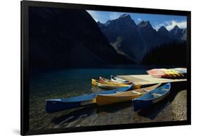 Canoes at Moraine Lake in Banff-W. Perry Conway-Framed Photographic Print
