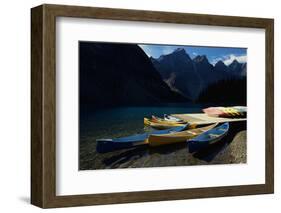 Canoes at Moraine Lake in Banff-W. Perry Conway-Framed Photographic Print