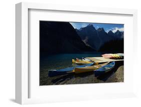 Canoes at Moraine Lake in Banff-W. Perry Conway-Framed Photographic Print