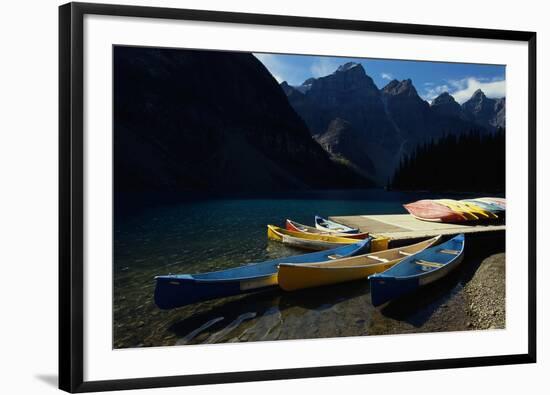 Canoes at Moraine Lake in Banff-W. Perry Conway-Framed Photographic Print