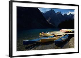 Canoes at Moraine Lake in Banff-W. Perry Conway-Framed Photographic Print