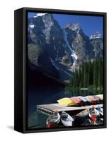 Canoes for Hire on Shore of Moraine Lake, Alberta, Canada-Ruth Tomlinson-Framed Stretched Canvas