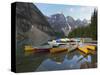 Canoes Moored on Moraine Lake, Banff National Park, UNESCO World Heritage Site, Alberta, Rocky Moun-Martin Child-Stretched Canvas