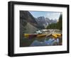 Canoes Moored on Moraine Lake, Banff National Park, UNESCO World Heritage Site, Alberta, Rocky Moun-Martin Child-Framed Photographic Print