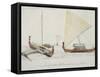 Canoes of Inhabitants of Pis and Iros Islands (Caroline Islands)-null-Framed Stretched Canvas