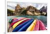 Canoes on a Dock, Alberta, Canada-George Oze-Framed Photographic Print