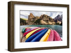 Canoes on a Dock, Alberta, Canada-George Oze-Framed Photographic Print