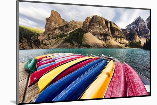 Canoes on a Dock, Alberta, Canada-George Oze-Mounted Photographic Print