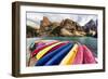 Canoes on a Dock, Alberta, Canada-George Oze-Framed Photographic Print