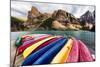 Canoes on a Dock, Alberta, Canada-George Oze-Mounted Photographic Print