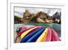 Canoes on a Dock, Alberta, Canada-George Oze-Framed Photographic Print