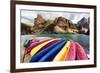 Canoes on a Dock, Alberta, Canada-George Oze-Framed Photographic Print