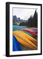 Canoes on a Dock, Moraine Lake, Canada-George Oze-Framed Photographic Print