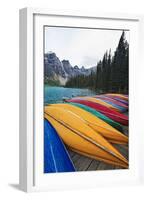 Canoes on a Dock, Moraine Lake, Canada-George Oze-Framed Photographic Print