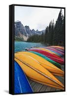 Canoes on a Dock, Moraine Lake, Canada-George Oze-Framed Stretched Canvas