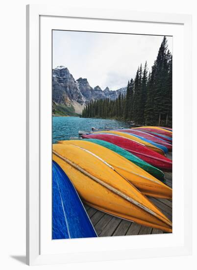 Canoes on a Dock, Moraine Lake, Canada-George Oze-Framed Photographic Print