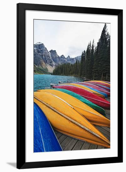 Canoes on a Dock, Moraine Lake, Canada-George Oze-Framed Photographic Print