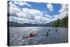 Canoes on Derwentwater, View Towards Borrowdale Valley, Keswick-James Emmerson-Stretched Canvas